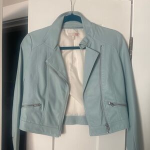 Blue vegan leather jacket